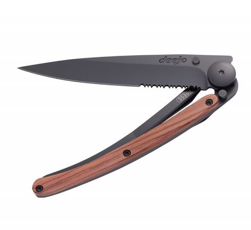 Deejo One Hand Black Serrated, Coralwood - 37 gram