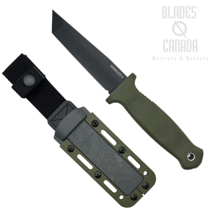 Demko Armiger 4 Fixed Blade Knife, 80CrV2 Black Tanto, OD Green Handle, 096575