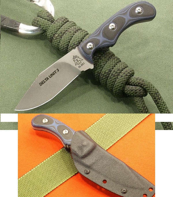 TOPS Delta Unit 3 Fixed Blade Knife, 1095 Carbon, G10 Black/Blue, Kydex Sheath, DEUT03 - Click Image to Close