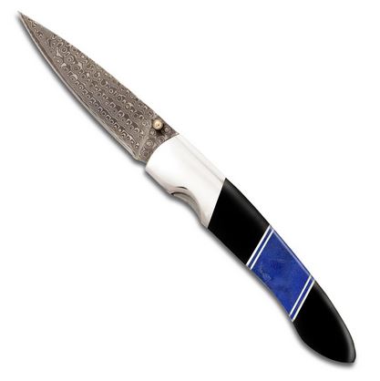 Santa Fe Stoneworks Folding Knife, Damascus, Jet/Lapis