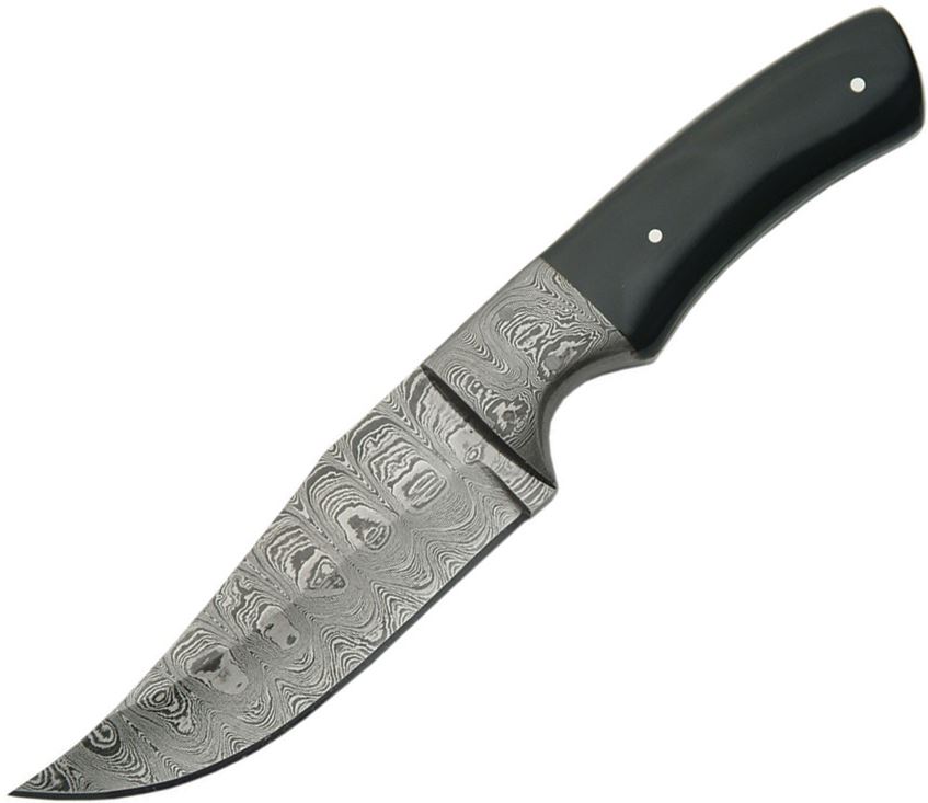 Damascus 1051HN Hunter Fixed Blade Knife, Black Horn Handle, Leather Sheath, DM1051HN