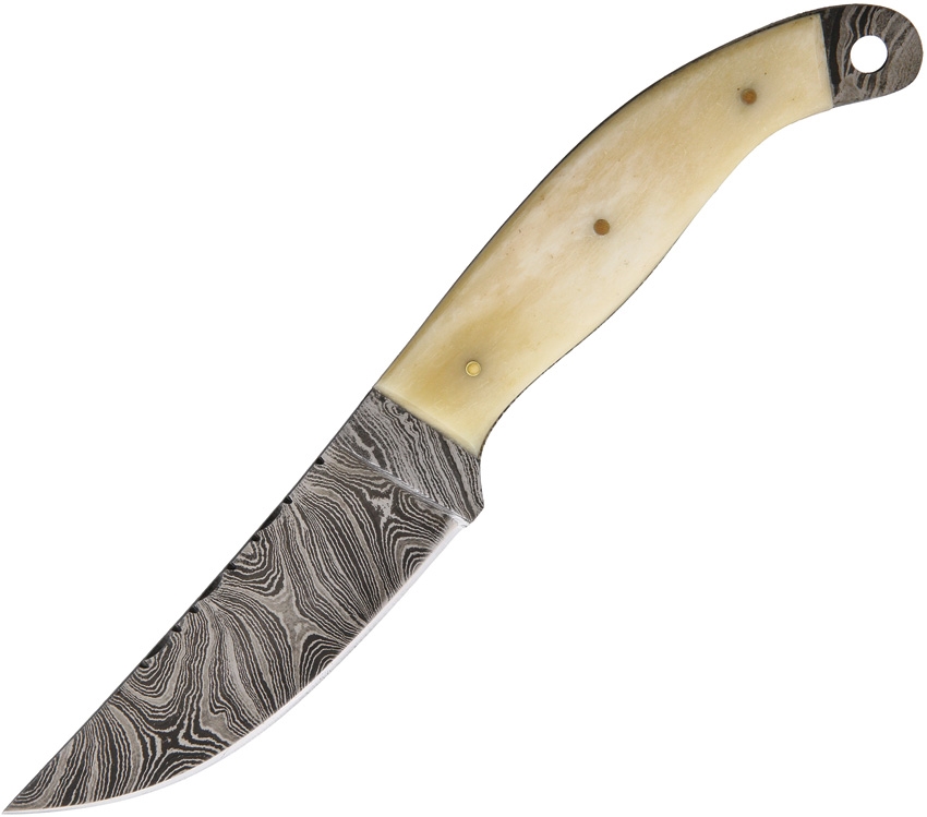 Damascus 1071 Fixed Blade Skinner Knife, Smooth Bone, Leather Sheath