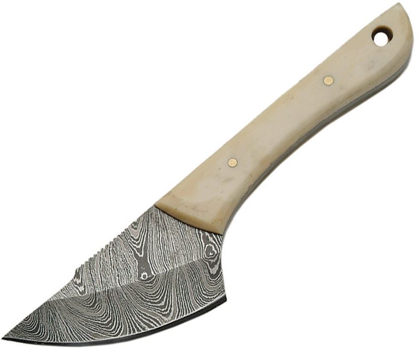 Damascus 1127BO Caping Knife, Bone Handle, Leather Sheath - Click Image to Close