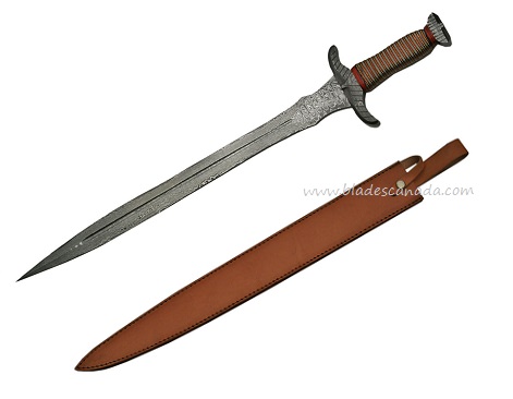 Damascus 5010 Needle Tooth Wired Sword, Leather Sheath, DM5010