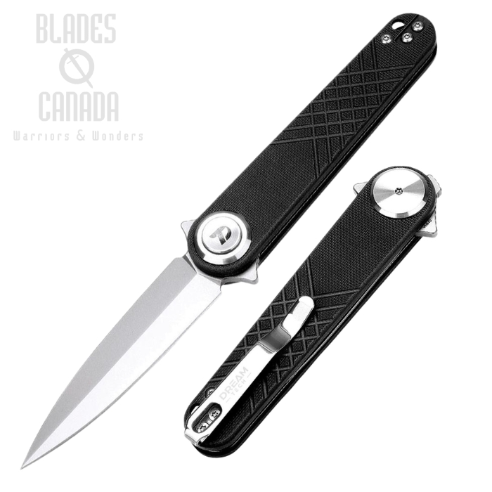 (image for) DreamTech Flipper Button Lock Knife, 14C28N Bead Blast, G10 Black, D4052GB