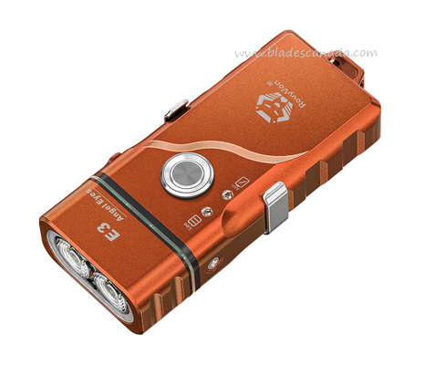 Rovyvon E3 Hybrid Pocket Flashlight, Aluminum Orange, Dual Cool White/Red LEDs, 500 Lumens