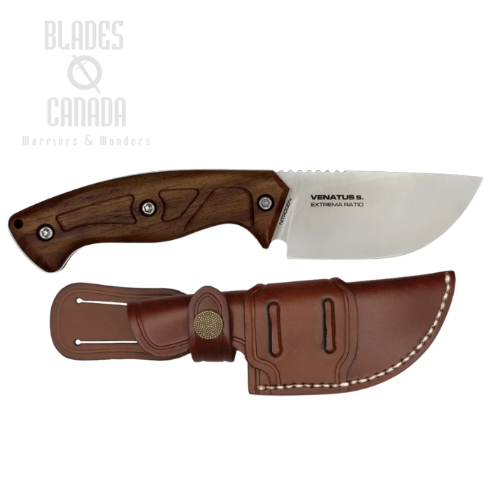 Extrema Ratio Venatus S Fixed Blade Knife, Nitrogen Satin, Wood Walnut, Leather Sheath