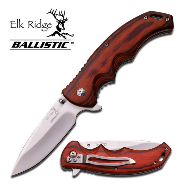 Elk Ridge ERA004SW Folding Knife, Assisted Opening, Brown Pakkawood - Click Image to Close