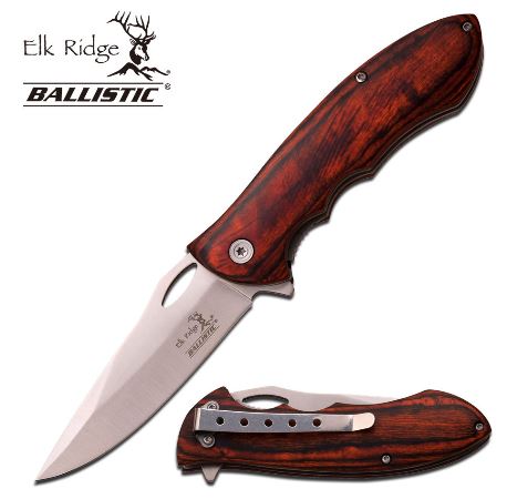 Elk Ridge ERA159SW Folding Knife, Assisted Opening, Pakkawood Handle