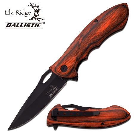 Elk Ridge ERA159BW Folding Knife, Assisted Opening, Pakkawood Handle
