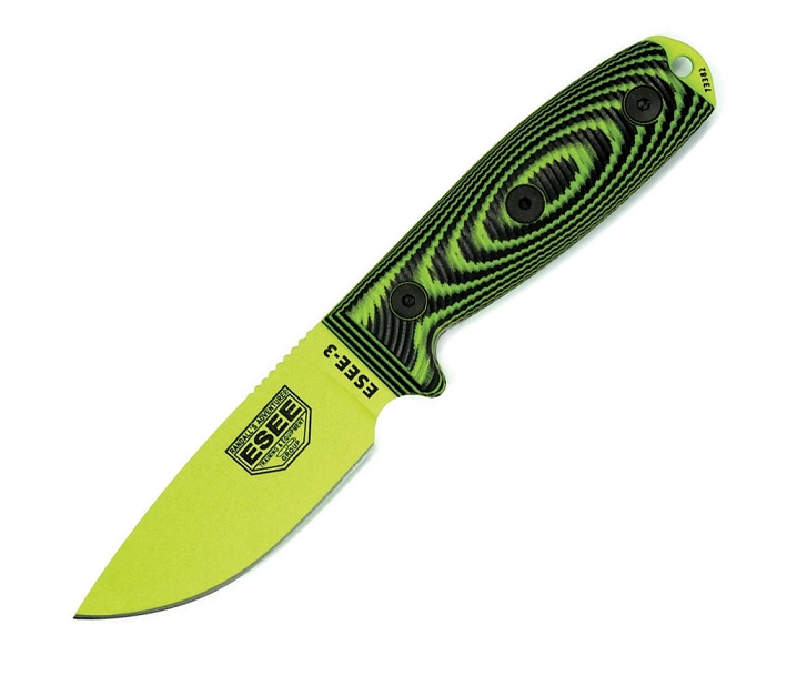 ESEE 3PMVG-007 Fixed Blade Knife, 1095 Carbon Venom Green, G10 3D Black/Venom Green, 3PMVG-007
