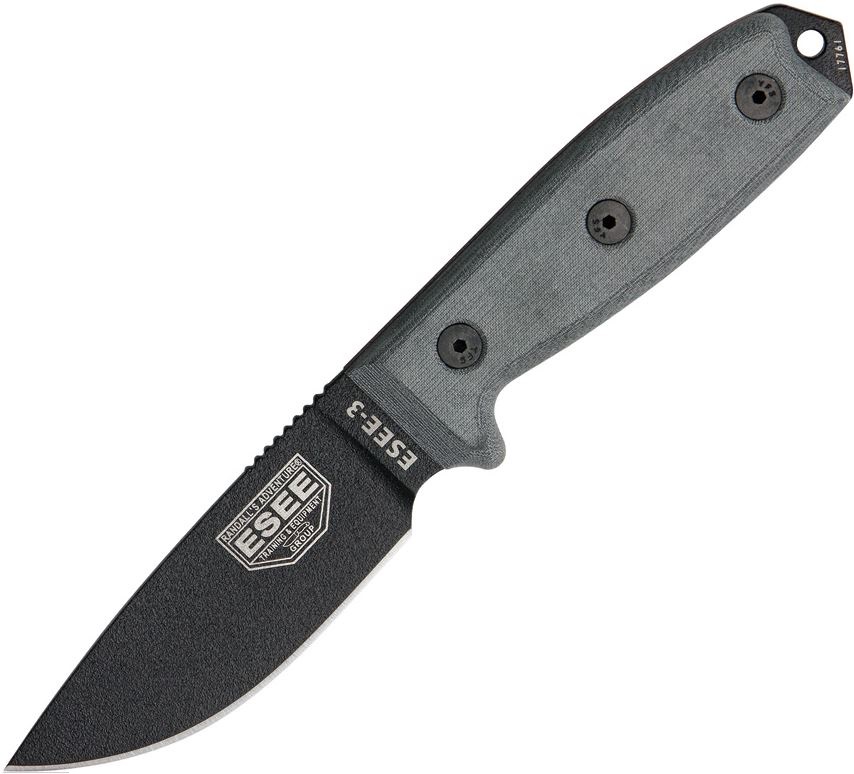 ESEE 3P-B Fixed Blade Knife, 1095 Carbon, Micarta Handle, Molded Sheath, 3PB