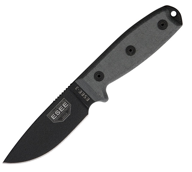 ESEE 3PM Fixed Blade Knife, 1095 Carbon, Micarta Rounded Pommel, Brown Molded Sheath, 3PM