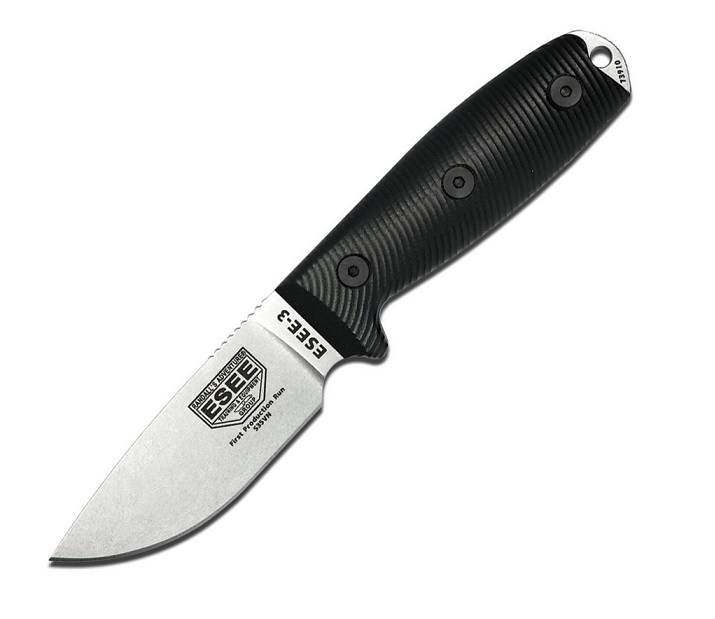ESEE 3PM-35V001 Fixed Blade Knife, S35VN, G10 3D Black, Molded Sheath