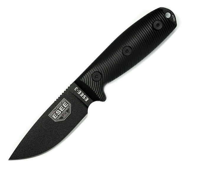 ESEE 3PMB-001 Fixed Blade Knife, 1095 Carbon, G10 3D Black, Molded Sheath, 3PMB001
