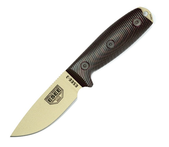 ESEE 3PMDT-004 Fixed Blade Knife, 1095 Carbon Desert Tan, G10 3D Black/Red, 3PMDT-004