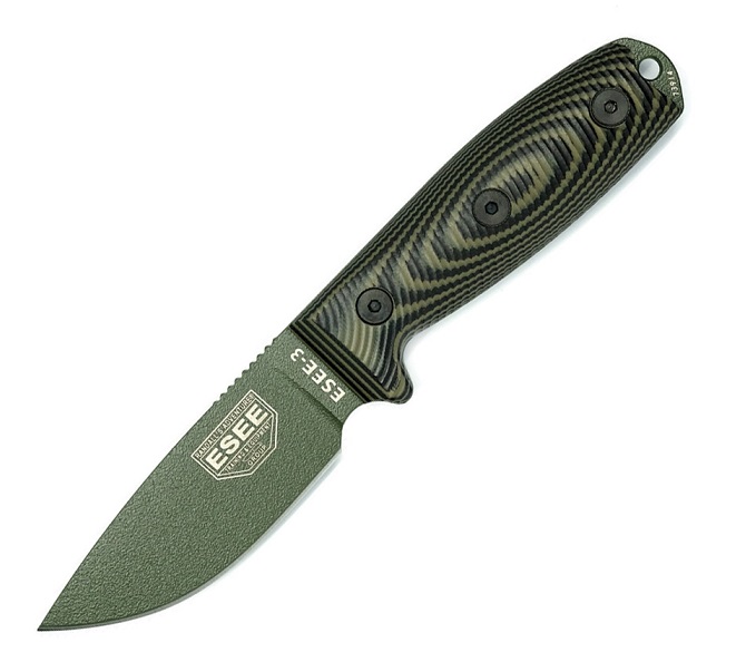 ESEE 3PMOD-003 Fixed Blade Knife, 1095 Carbon OD, G10 3D Black/Green - Click Image to Close