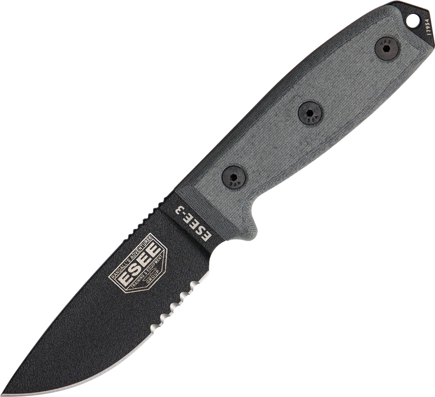 ESEE 3S-B Fixed Blade Knife, 1095 Carbon, Micarta Handle, Molded Sheath, 3S-B