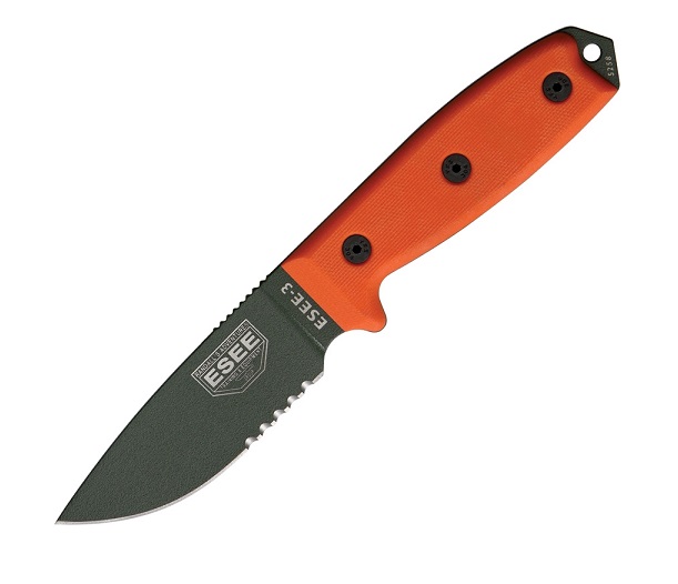 ESEE 3S-OD Fixed Blade Knife, 1095 Carbon OD Green, G10 Orange, Nylon Sheath, 3S-OD