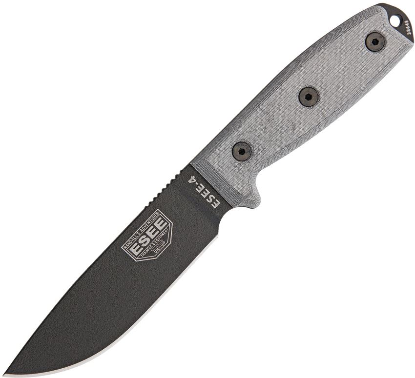 ESEE 4P-MB Fixed Blade Knife, 1095 Carbon, Micarta, Coyote Sheath w/MOLLE, 4P-MB