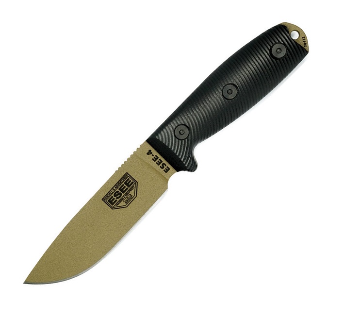 ESEE 4PDE-001 Fixed Blade Knife, 1095 Carbon Dark Earth, G10 3D Black, 4PDE-001