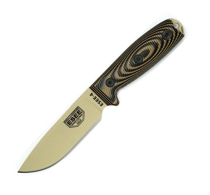 ESEE 4PDT-005 Fixed Blade Knife, 1095 Carbon Desert Tan, G10 3D Black/Coyote, 4PDT-005