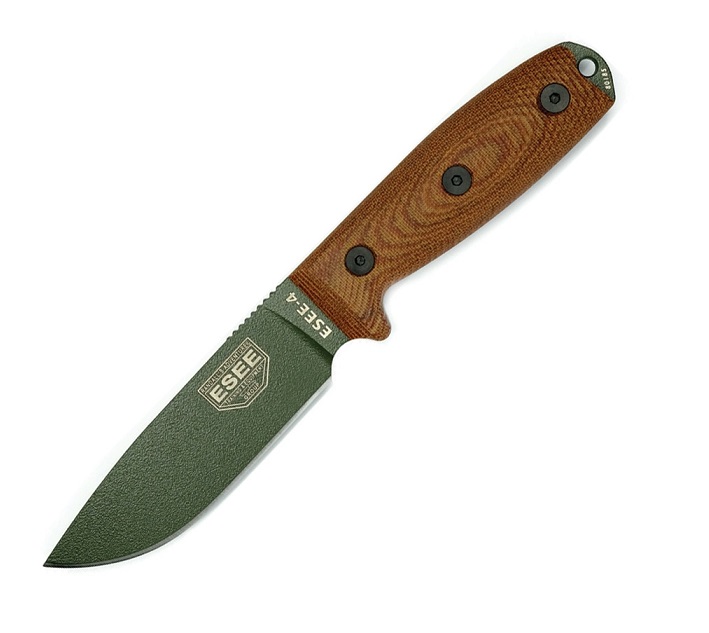 ESEE 4POD-011 Fixed Blade Knife, 1095 Carbon OD, 3D Natural Canvas Micarta, 4POD-011