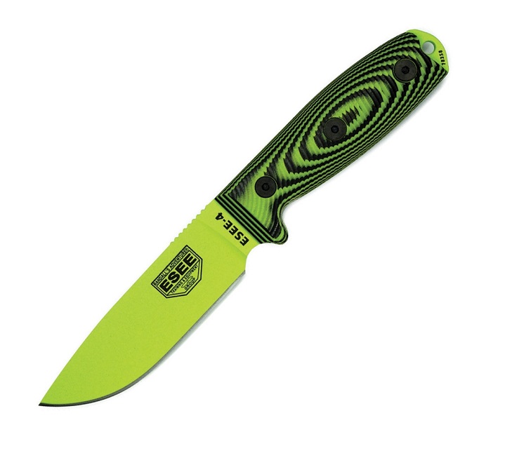 ESEE 4PVG-007 Fixed Blade Knife, 1095 Carbon Venom Green, G10 3D Black/Venom Green - Click Image to Close