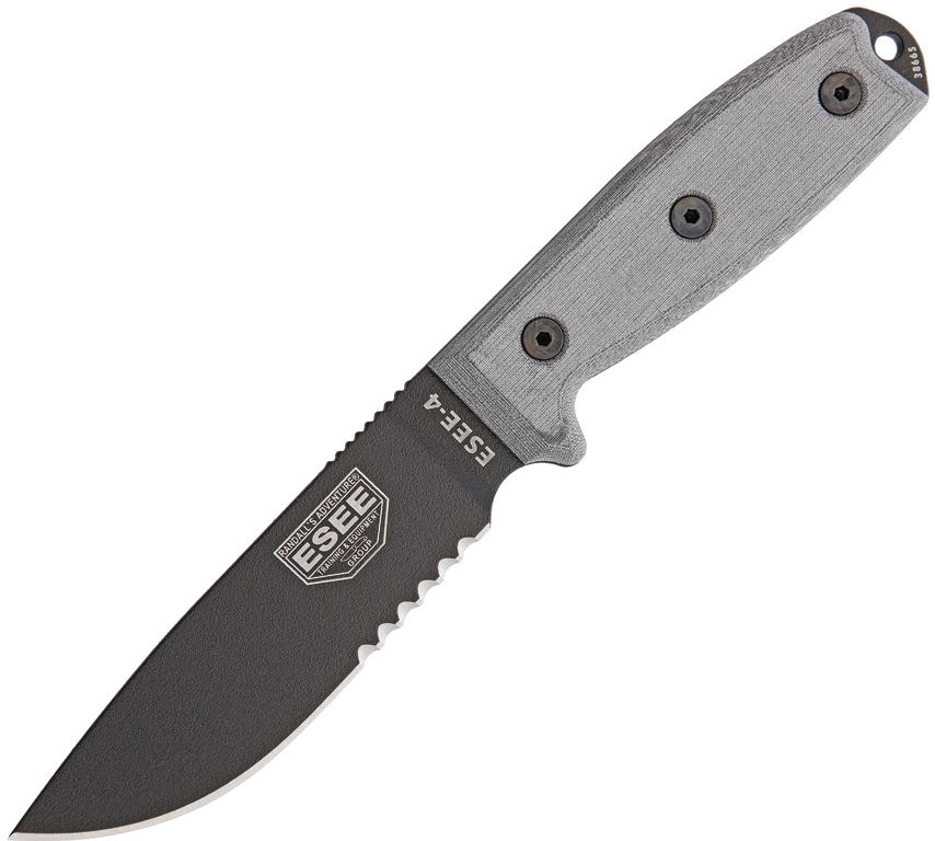 ESEE 4S Fixed Blade Knife, 1095 Carbon, Micarta, Coyote Molded Sheath, 4S