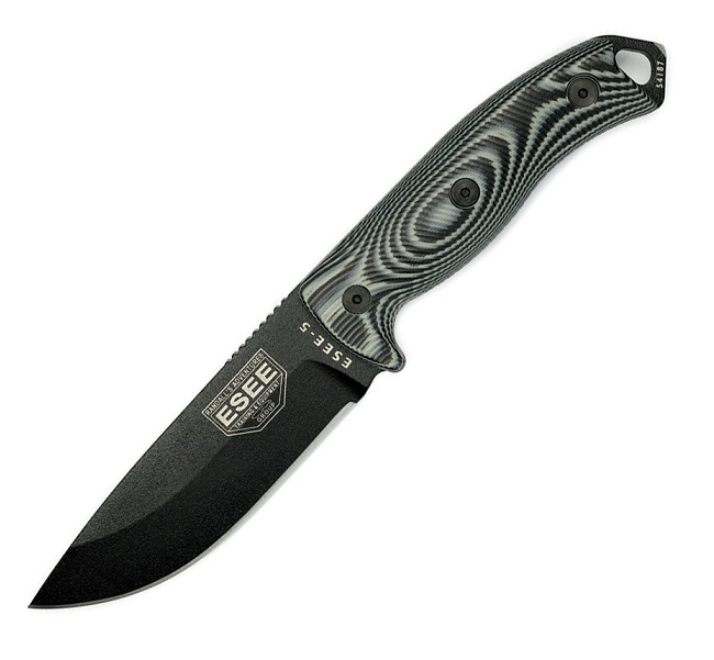 ESEE 5PB-002 Fixed Blade Knife, 1095 Carbon, G10 3D Black/Grey, Kydex Sheath, 5PB-002
