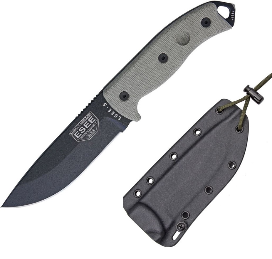 ESEE 5P-E Fixed Blade Knife, 1095 Carbon, Canvas Micarta, Kydex Sheath