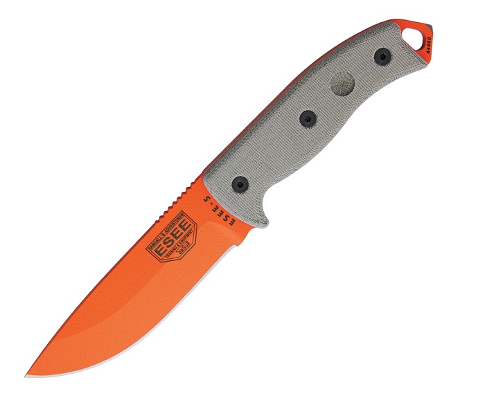 ESEE 5P-OR Fixed Blade Knife, 1095 Carbon Orange, Canvas Micarta, Kydex Sheath, 5P-OR