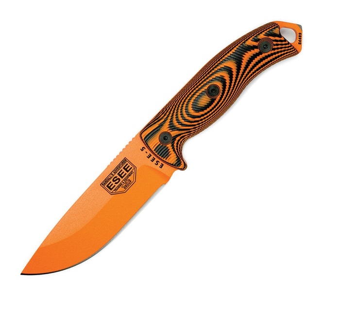 ESEE 5POR-006 Fixed Blade Knife, 1095 Carbon Orange, G10 3D Black/Orange, Kydex Sheath