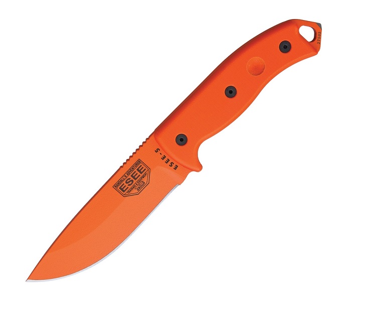 ESEE 5P-OR-OR Fixed Blade Knife, 1095 Carbon Orange, G10 Orange, Kydex Sheath, 5P-OR-OR