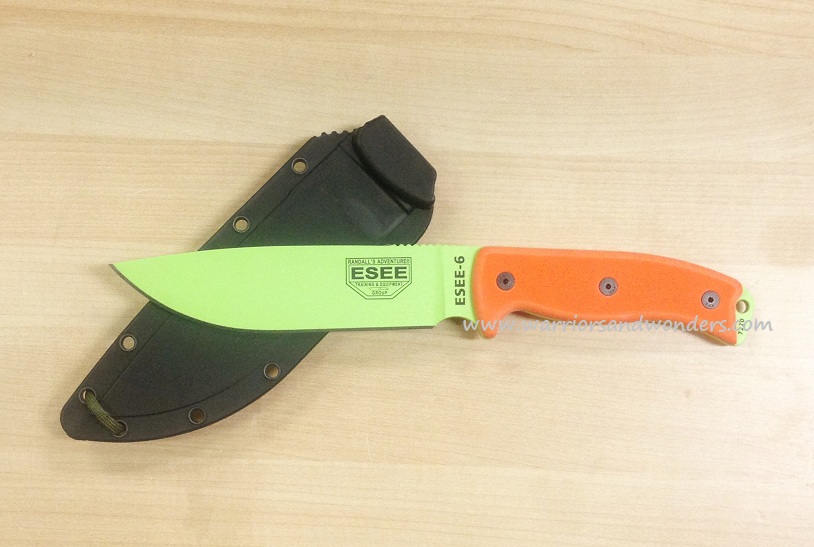 ESEE 6P-VG Fixed Blade Knife, 1095 Carbon Venom Green, G10 Orange, Black Sheath - Click Image to Close