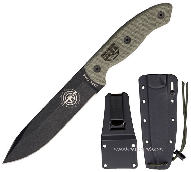 ESEE CM6 Fixed Blade Knife, 1095 Carbon, Micarta, Kydex Sheath, CM6