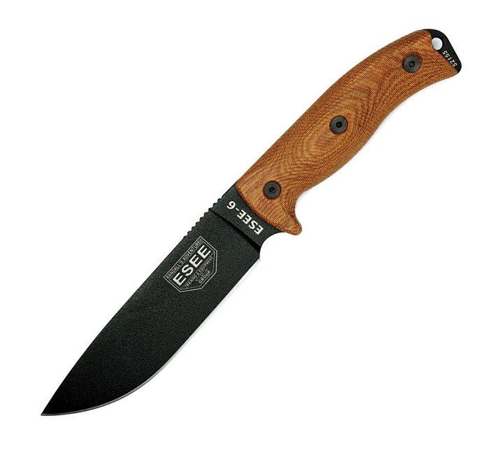 ESEE 6PB-011 Fixed Blade Knife, 1095 Carbon, 3D Natual Canvas Micarta, 6PB-011