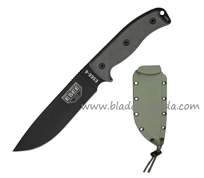 ESEE 6P-OD Fixed Blade Knife, 1095 Carbon, Micarta OD Molded Sheath, 6P-OD