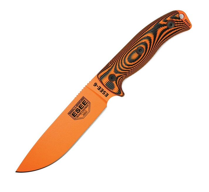ESEE 6POR-006 Fixed Blade Knife, 1095 Carbon Orange, G10 3D Black/Orange, 6POR-006