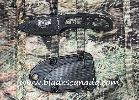 ESEE CAN-B-E Candiru Fixed Blade Knife, 1095 Carbon, Black Molded Sheath, CAN-B-E