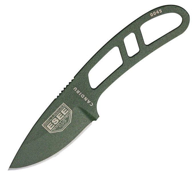 ESEE Candiru Fixed Blade Knife, 1095 Carbon OD Green, Molded Sheath - Click Image to Close