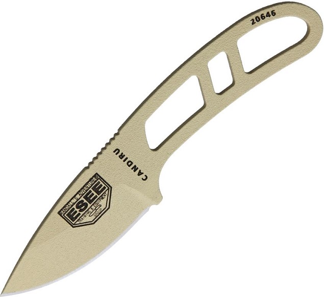 ESEE Candiru Fixed Blade Knife, 1095 Carbon Desert Tan, Molded Sheath, CAN-DT