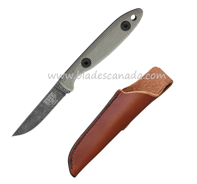 ESEE CR2.5-BO Fixed Blade Knife, 1095 Carbon, Canvas Micarta, Leather Sheath, CR2.5-BO