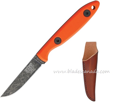 ESEE CR2.5-OR Rowen Camp Lore Fixed Blade Knife, 1095 Carbon, G10 Orange, Leather Sheath, CR2.5-OR