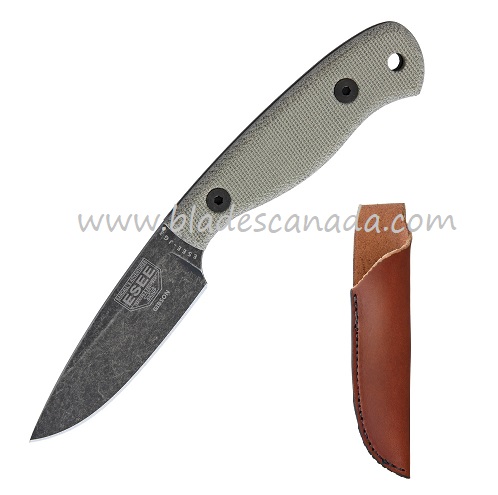 ESEE JG3-BO Camp-Lore Fixed Blade Knife, 1095 Carbon, Micarta Handle, Leather Sheath, JG3-BO