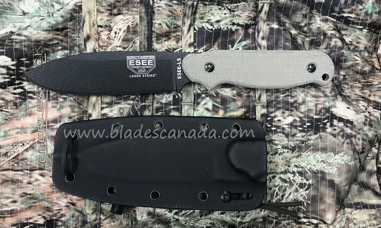 ESEE LS-P-E Laser Strike Fixed Blade Knife, 1095 Carbon, Canvas Micarta, Kydex Sheath - Click Image to Close