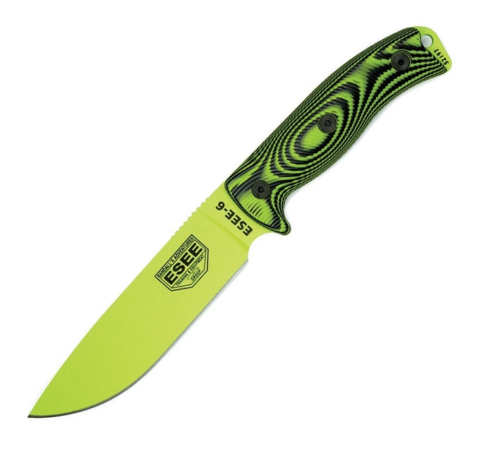 ESEE 6PVG-007 Fixed Blade Knife, 1095 Carbon Venom Green, G10 3D Black/Venom Green, 6PVG-007