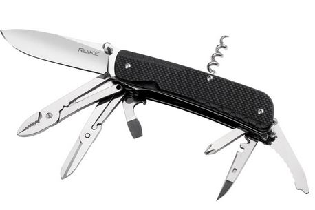 Ruike LD41-B Trekker Folding Knife/Multi-Tool, 12C27 Sandvik, G10 Black, LD41-B