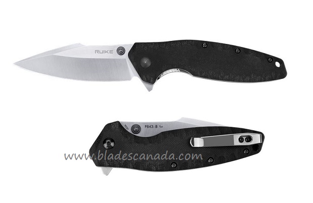 Ruike P843-B Flipper Folding Knife, 12C27 Sandvik, G10 Black