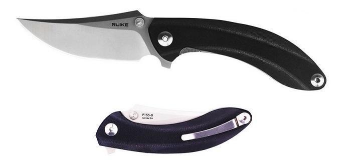 Ruike P155-B Flipper Folding Knife, 14C28N Sandvik, G10 Black, P155-B